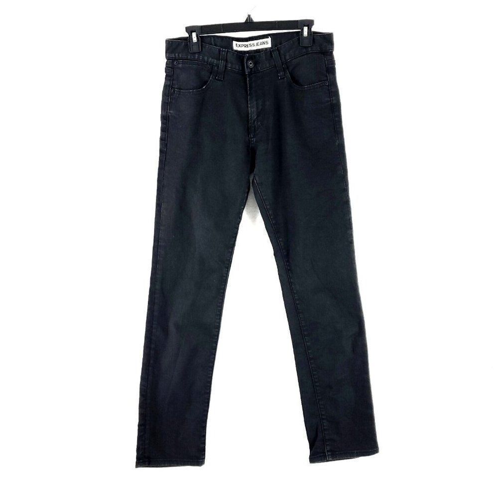 Express Rocco Slim Fit Straight Leg Black Denim Jeans 32/32 Mid Rise